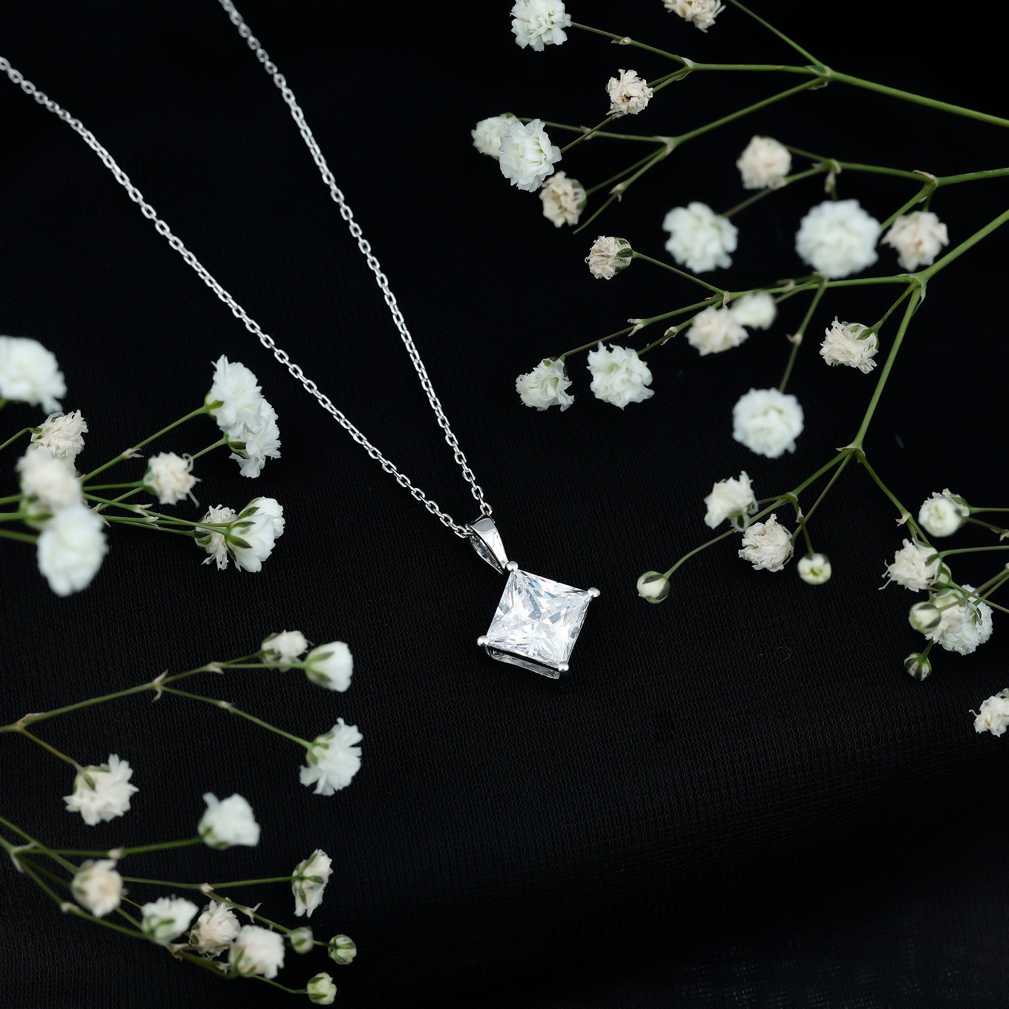 Diagonal Set 3 Carat Cubic Zirconia Princess Cut Necklace With Chain
