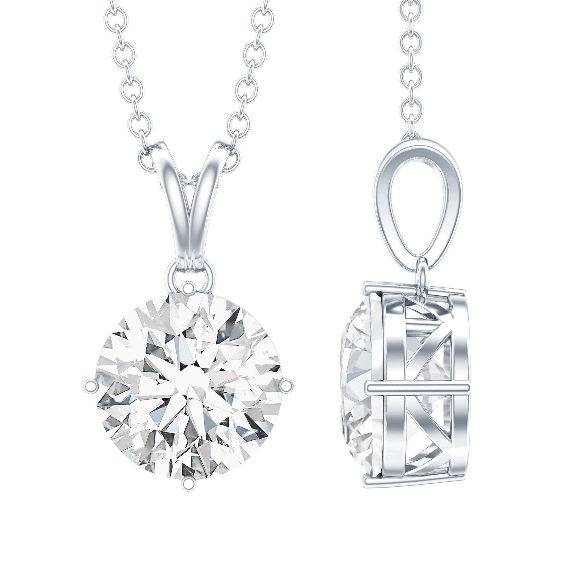 2 Carat Cubic Zirconia Solitaire Necklace with Silver Chain