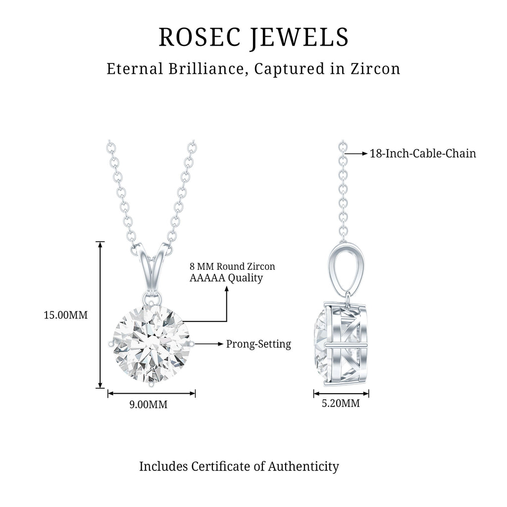 2 Carat Cubic Zirconia Solitaire Necklace with Silver Chain