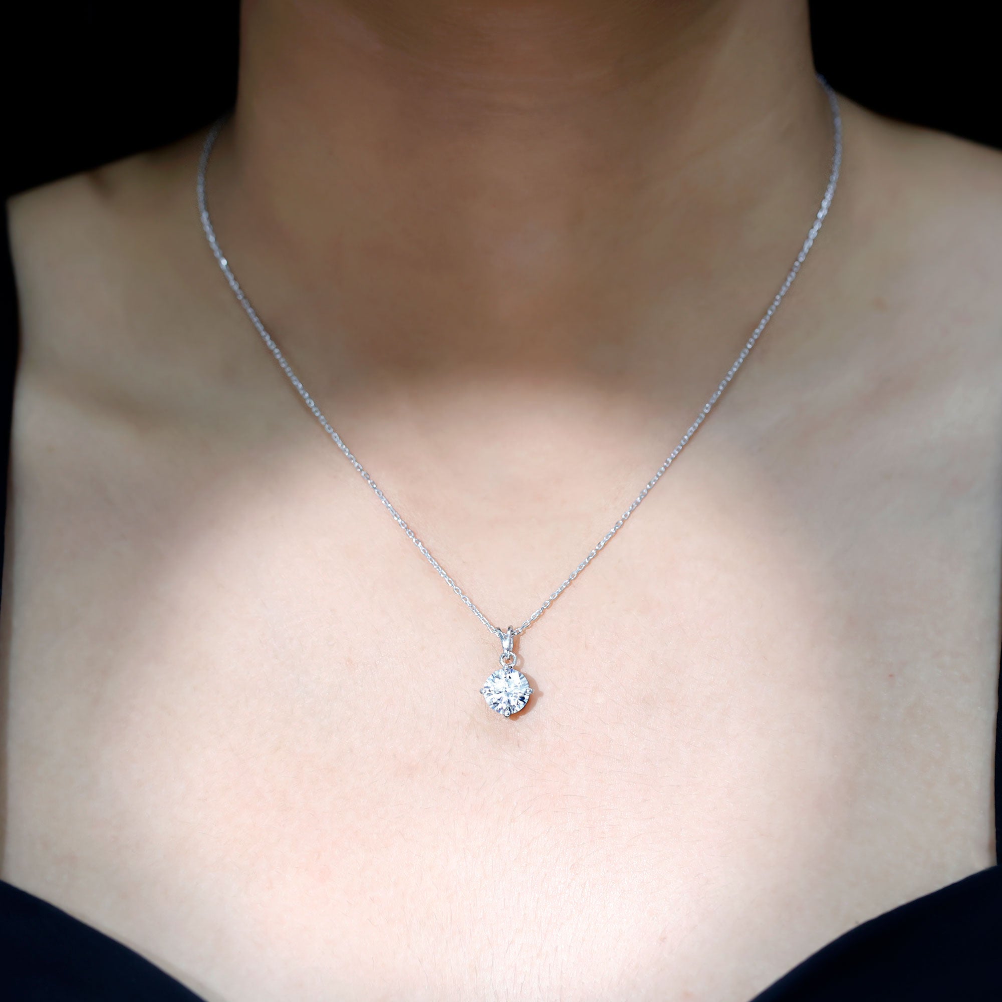 2 Carat Cubic Zirconia Solitaire Necklace with Silver Chain