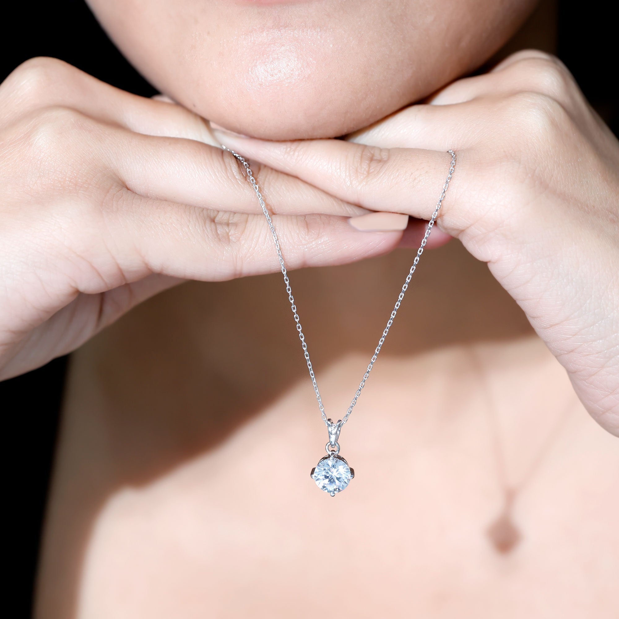 2 Carat Cubic Zirconia Solitaire Necklace with Silver Chain