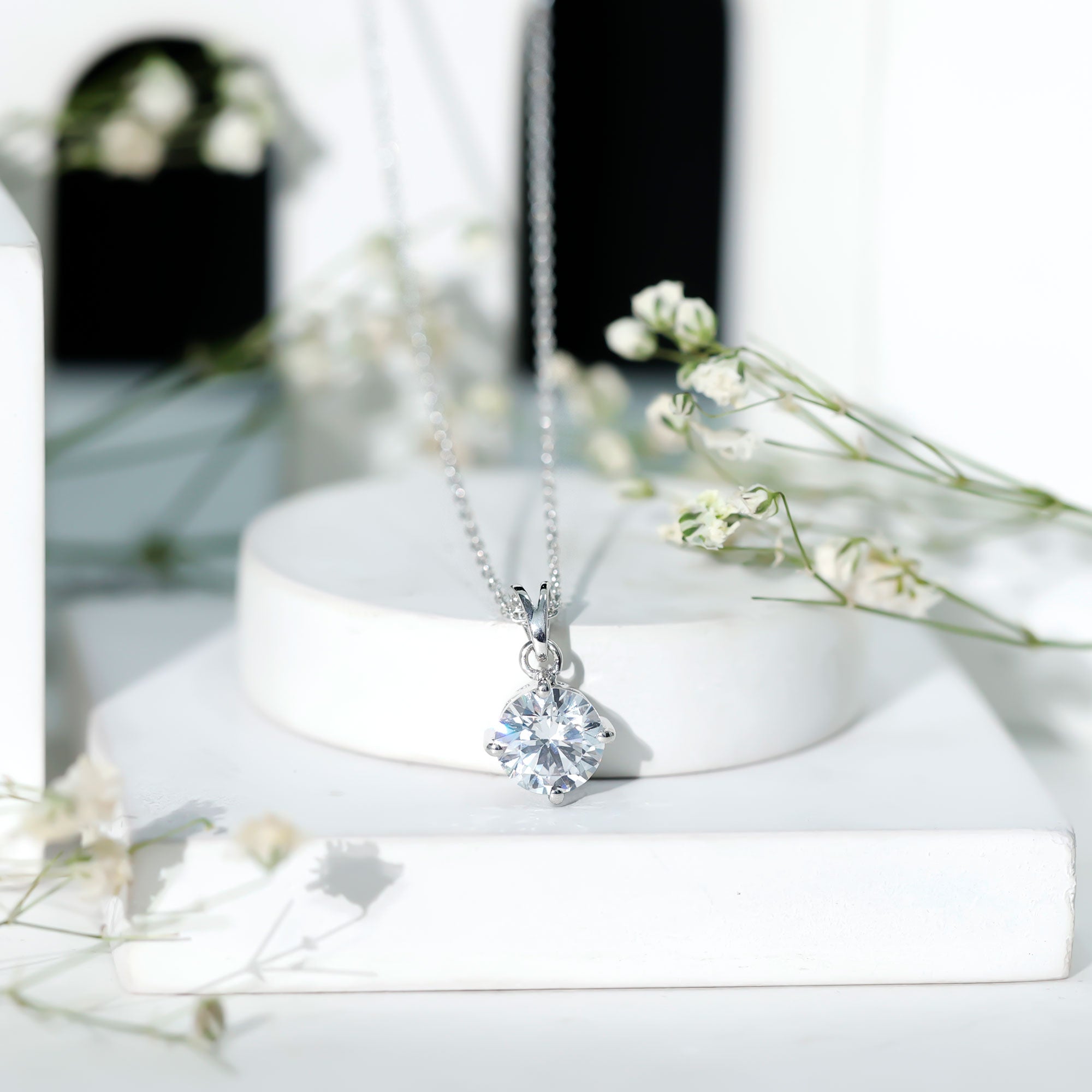 2 Carat Cubic Zirconia Solitaire Necklace with Silver Chain