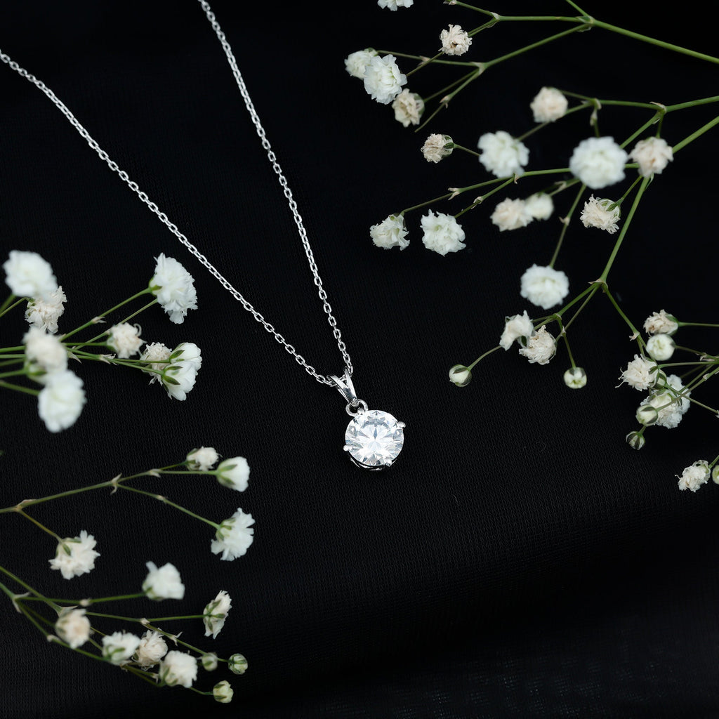 2 Carat Cubic Zirconia Solitaire Necklace with Silver Chain