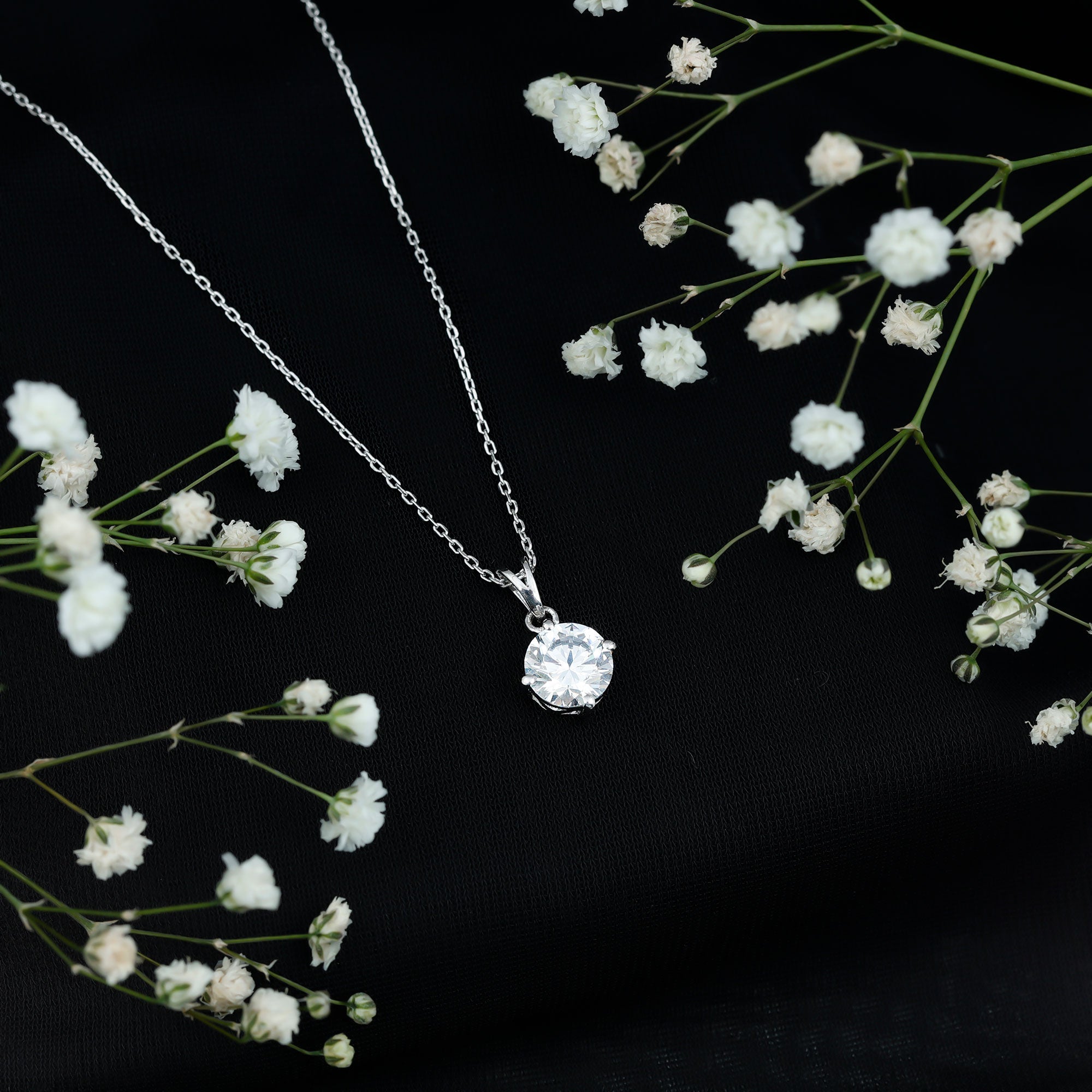 2 Carat Cubic Zirconia Solitaire Necklace with Silver Chain