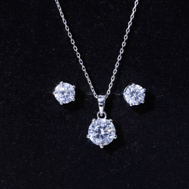 Certified 3.9 Carat Round Cubic Zirconia Solitaire Necklace and Earrings Set
