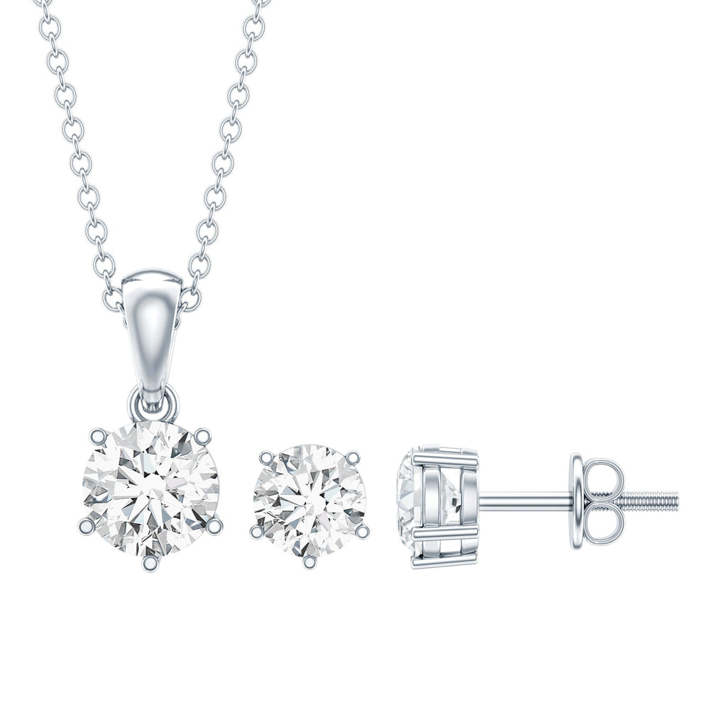 Certified 3.9 Carat Round Cubic Zirconia Solitaire Necklace and Earrings Set