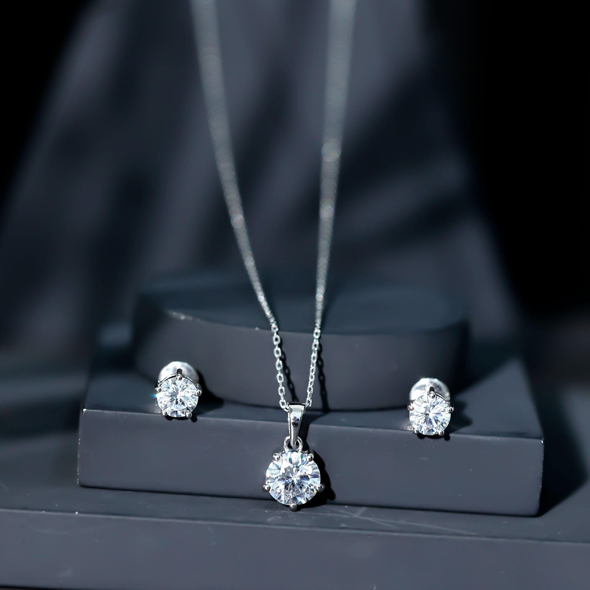 Certified 3.9 Carat Round Cubic Zirconia Solitaire Necklace and Earrings Set
