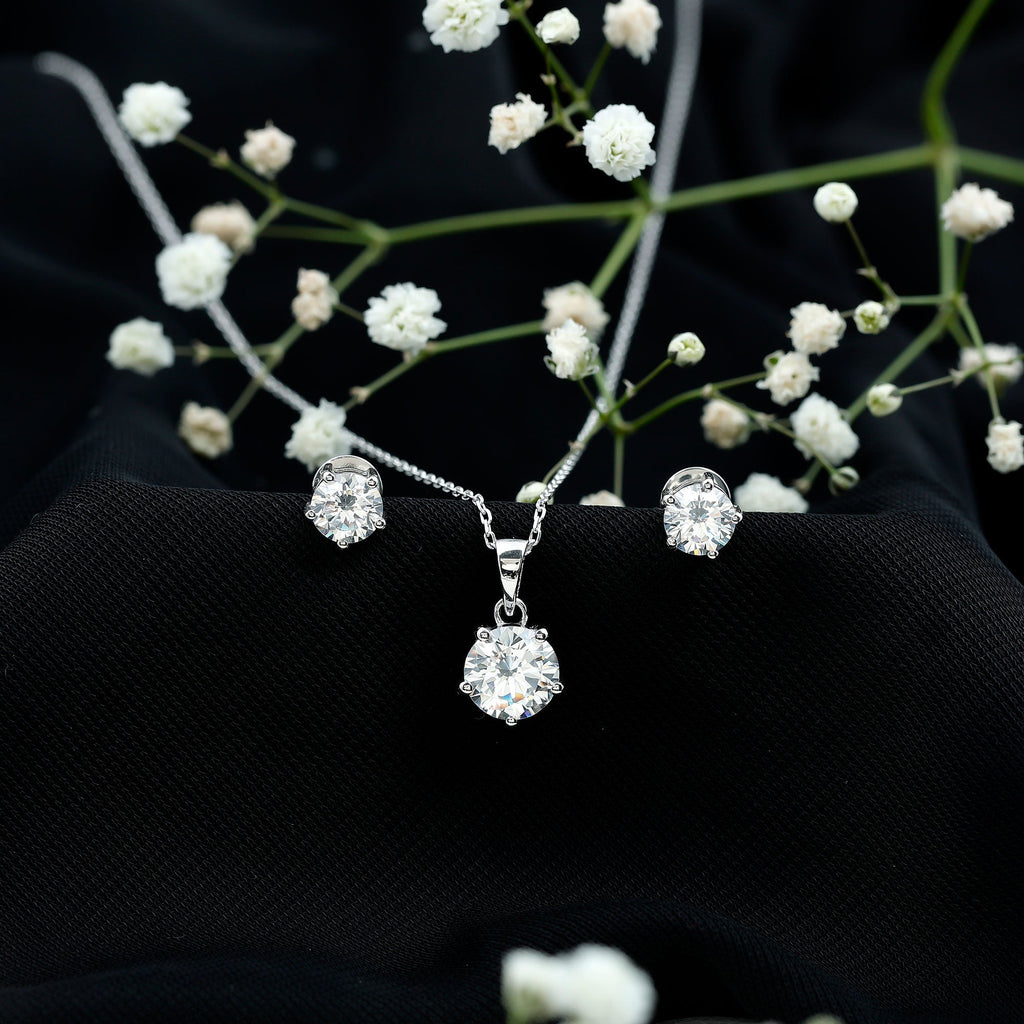 Certified 3.9 Carat Round Cubic Zirconia Solitaire Necklace and Earrings Set