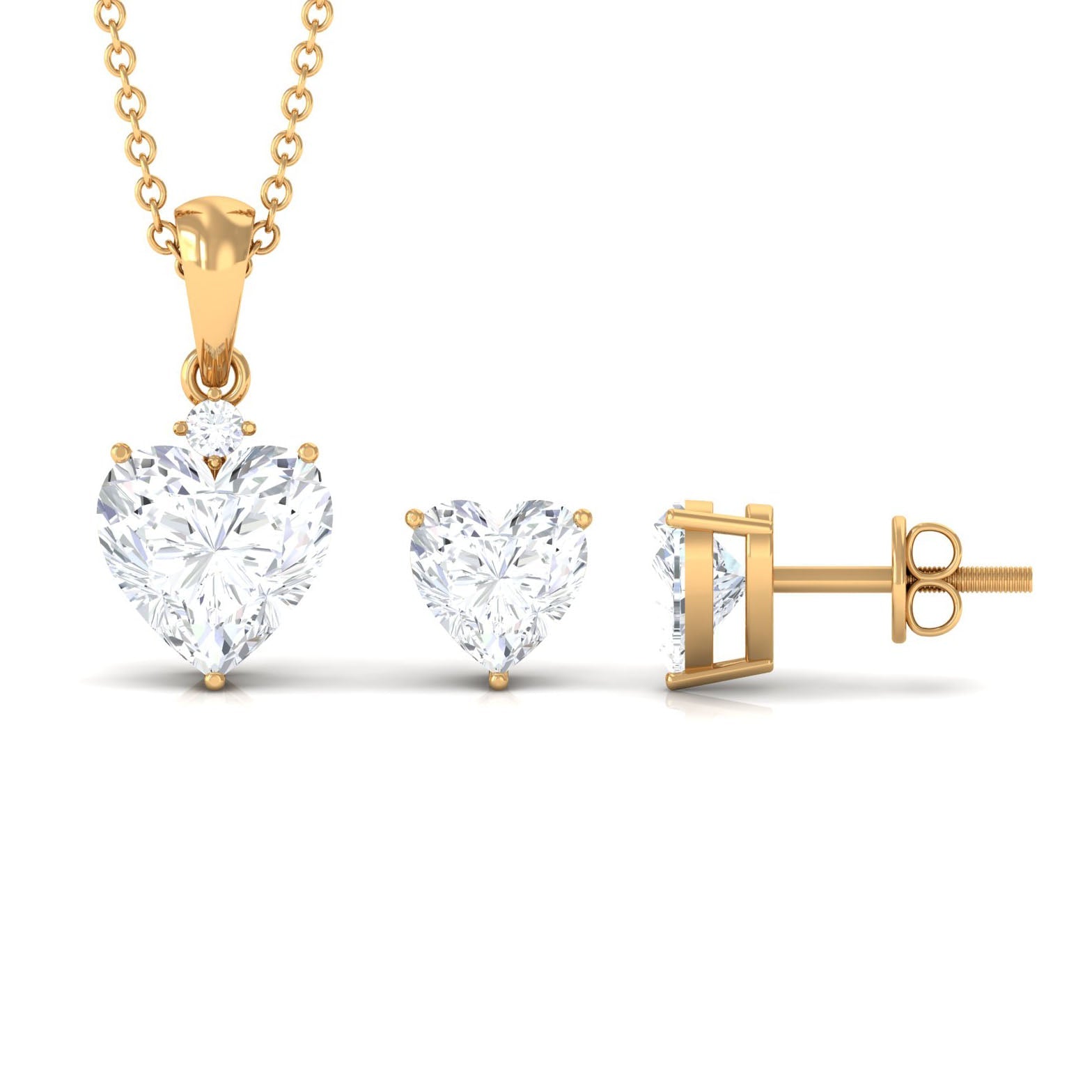 2 Carat Solitaire Moissanite Heart Pendant and Earrings Set