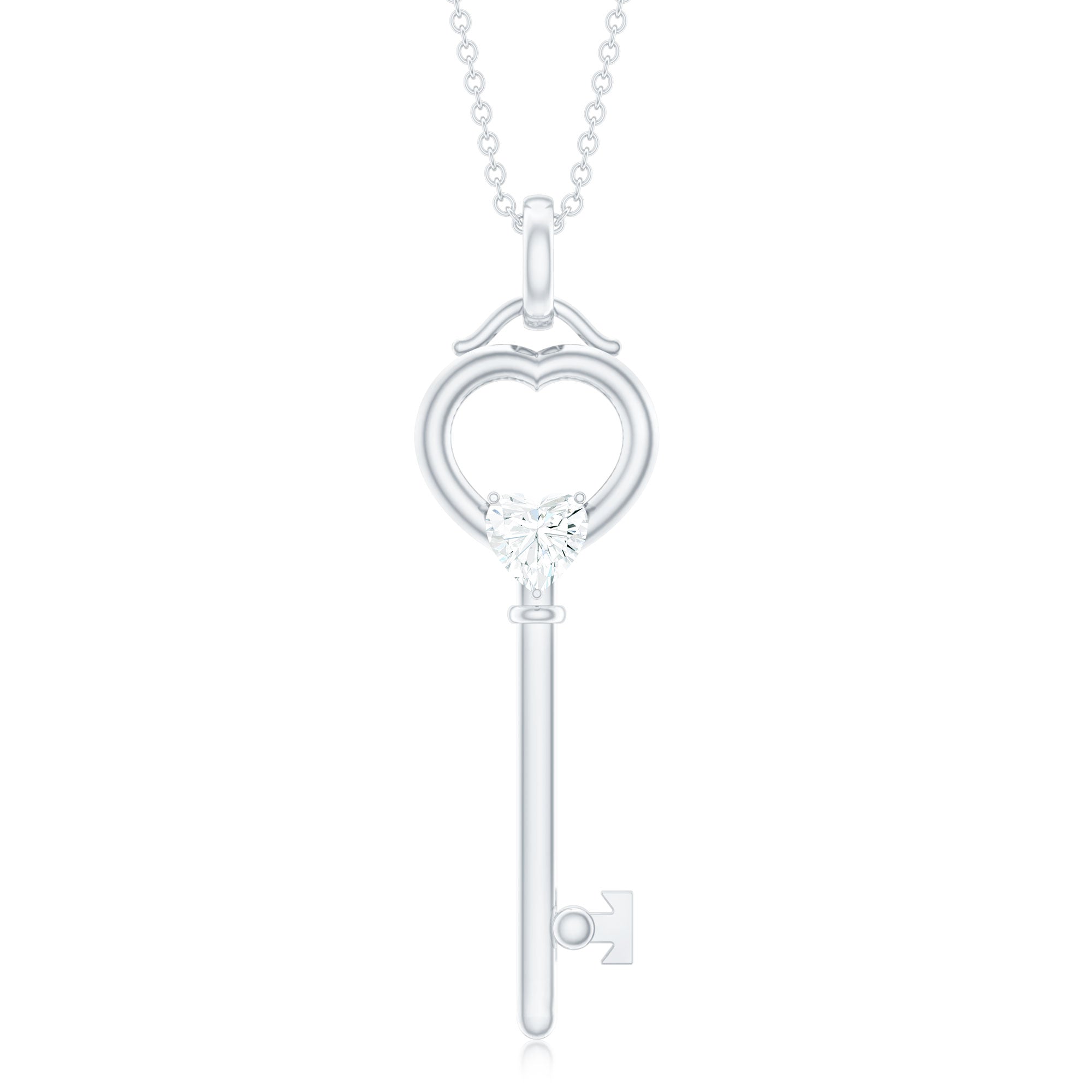 Moissanite Key Necklace – Heart Pendant in 3 Prong Setting | Elegant Jewelry Gift