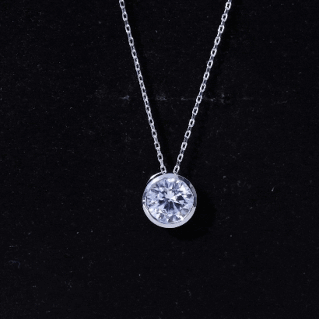 Bezel Set Cubic Zirconia Solitaire Necklace with Silver Chain
