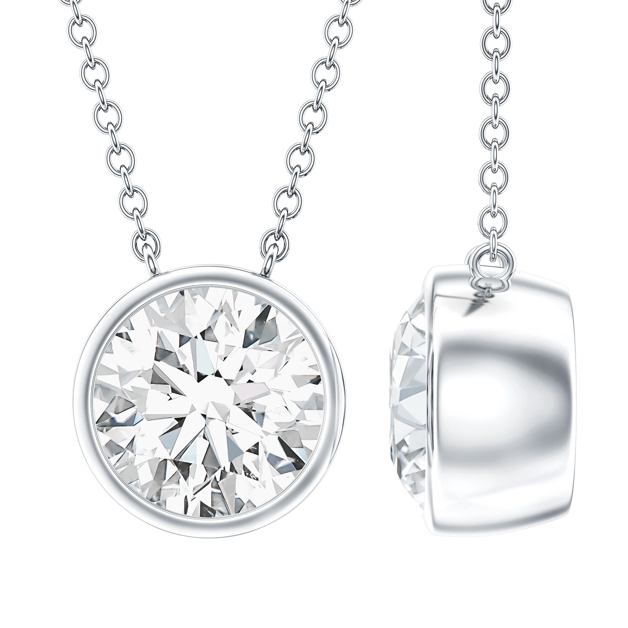 Bezel Set Cubic Zirconia Solitaire Necklace with Silver Chain