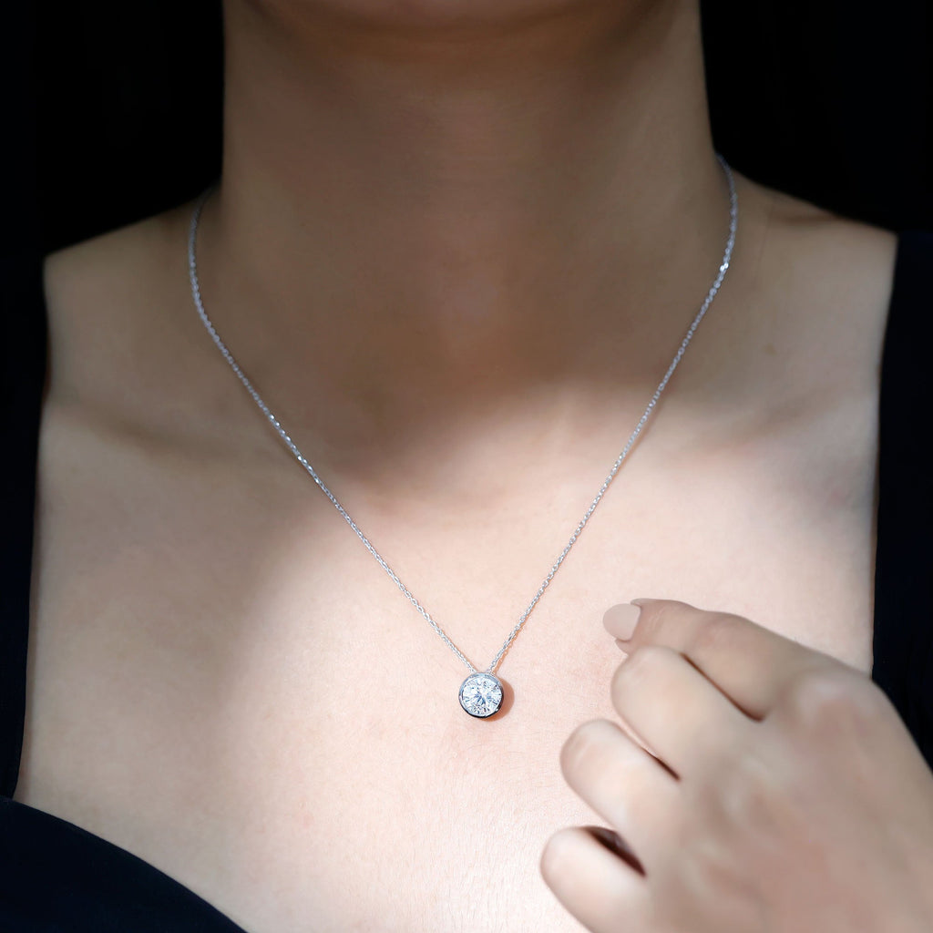 Bezel Set Cubic Zirconia Solitaire Necklace with Silver Chain