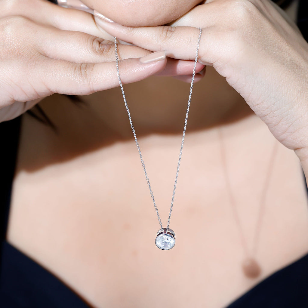 Bezel Set Cubic Zirconia Solitaire Necklace with Silver Chain
