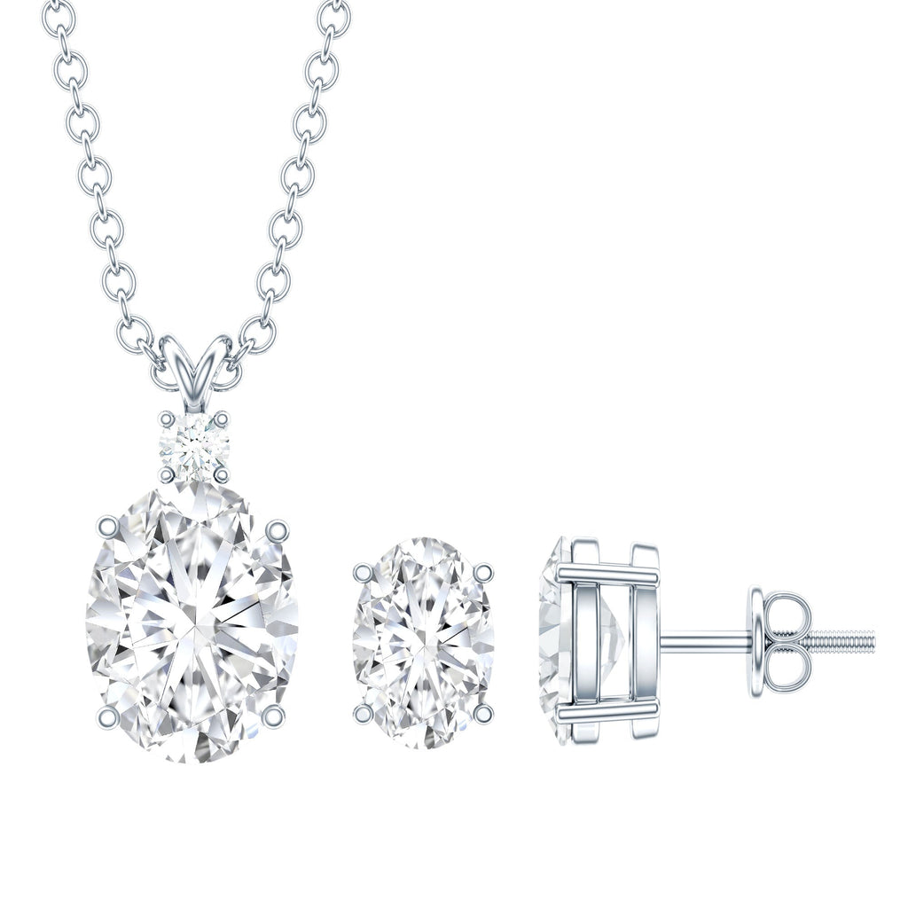 Oval Cut Cubic Zirconia Solitaire Necklace and Earrings in Silver