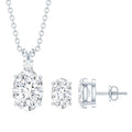 Oval Cut Cubic Zirconia Solitaire Necklace and Earrings in Silver