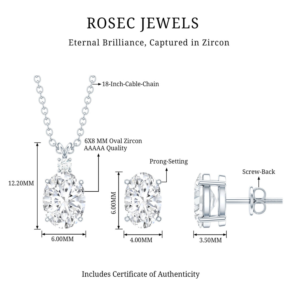 Oval Cut Cubic Zirconia Solitaire Necklace and Earrings in Silver
