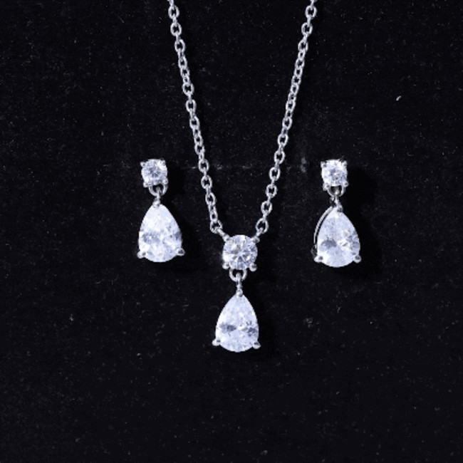 Certified 3 Carat Cubic Zirconia Drop Necklace and Earrings Set