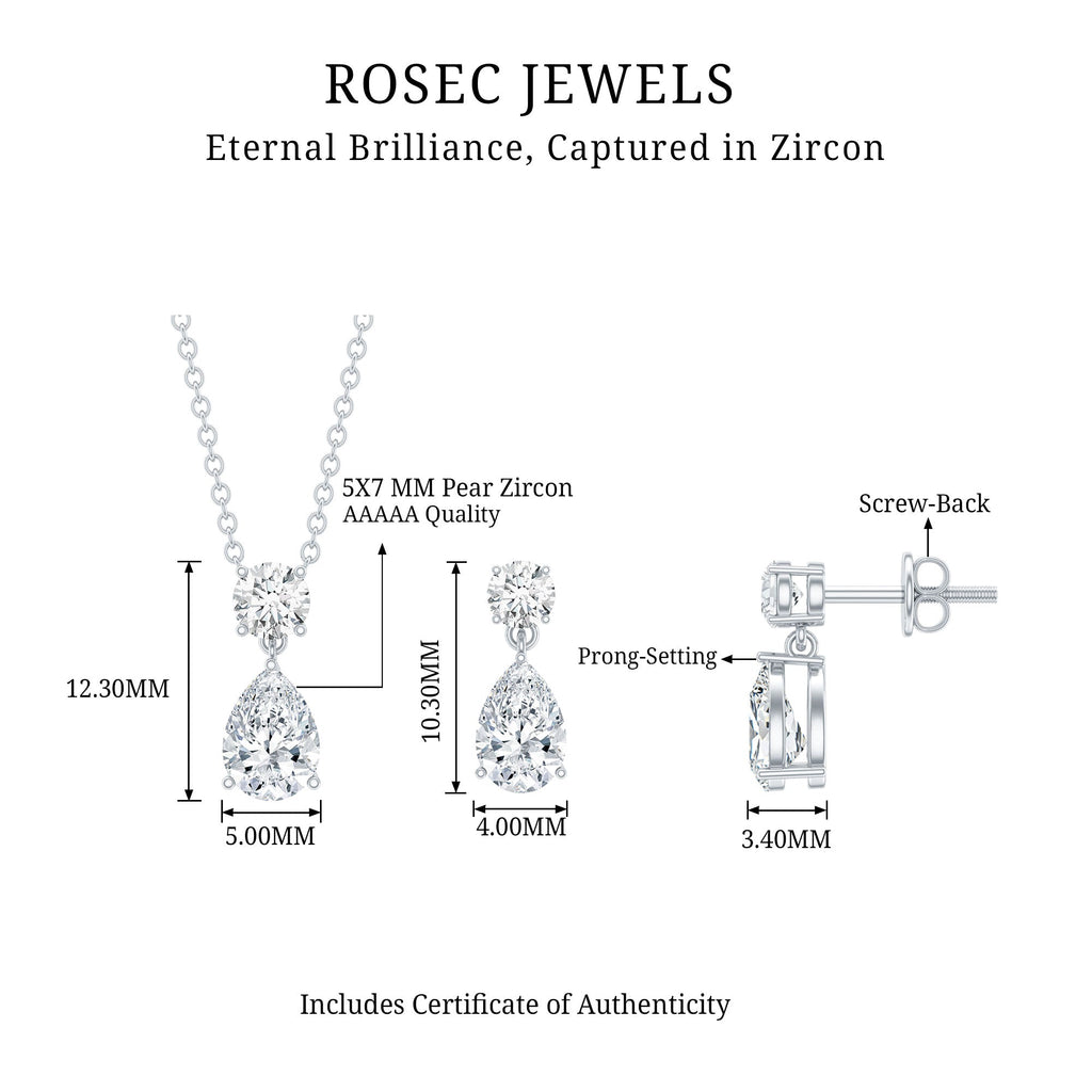 Certified 3 Carat Cubic Zirconia Drop Necklace and Earrings Set