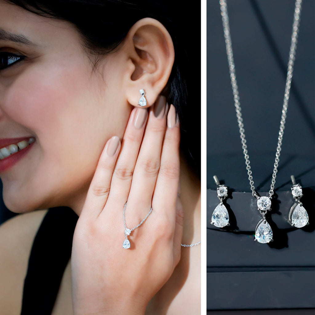 Certified 3 Carat Cubic Zirconia Drop Necklace and Earrings Set