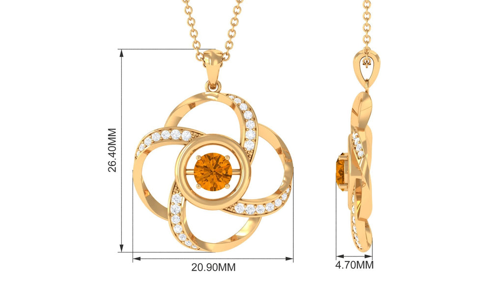Modern Flower Pendant with Round Citrine and Diamond