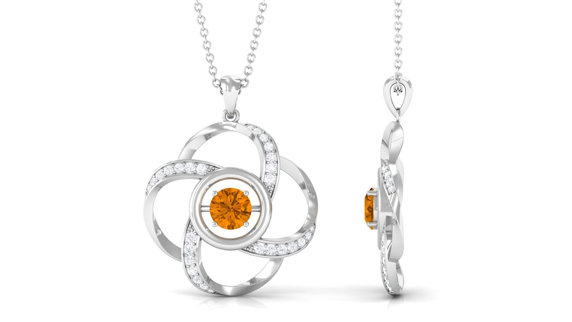 Modern Flower Pendant with Round Citrine and Diamond