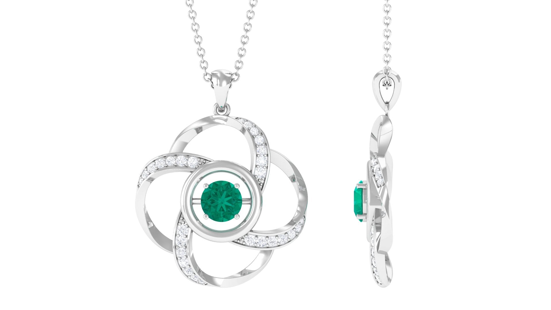 Emerald Pendant Necklace - Floral Design Jewelry with Sparkling Diamond Accents