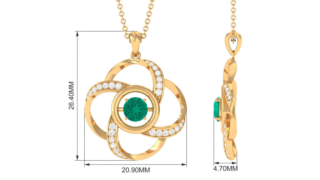 Emerald Pendant Necklace - Floral Design Jewelry with Sparkling Diamond Accents