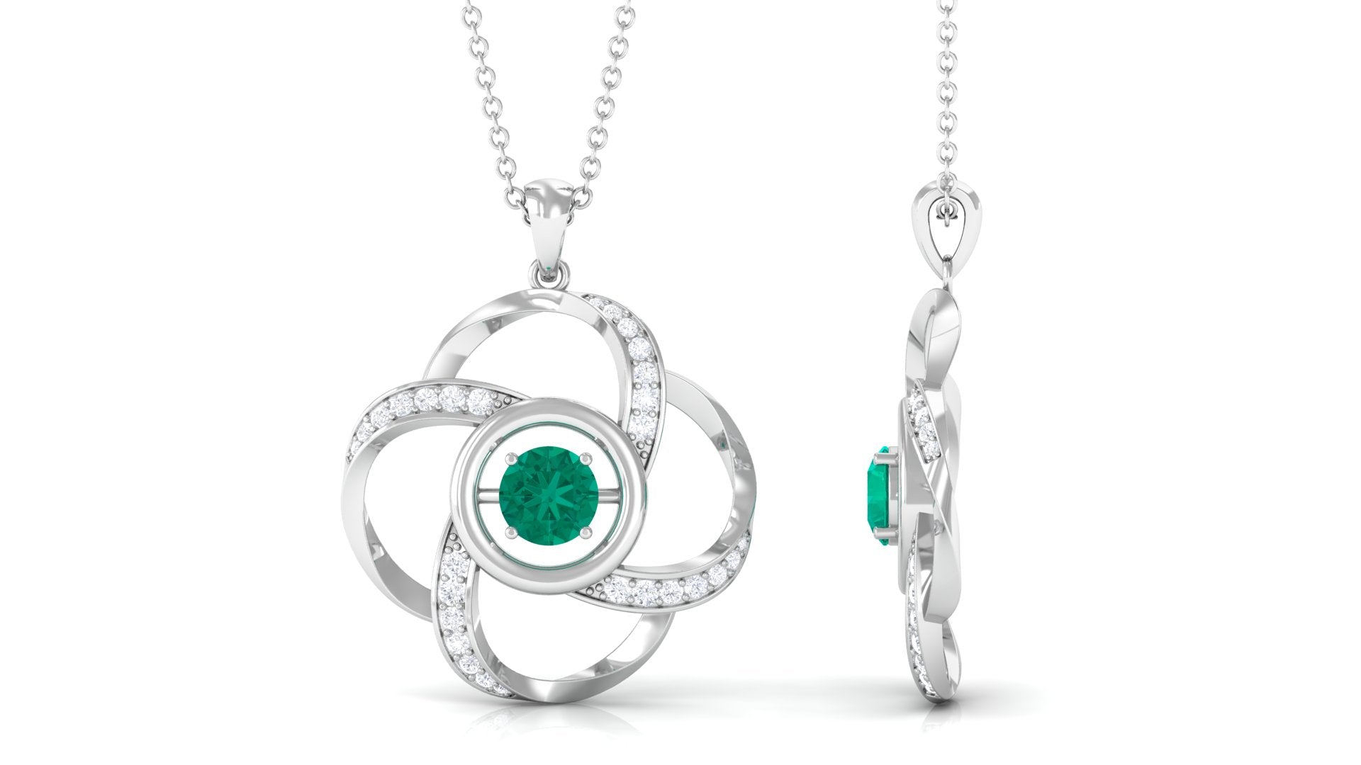 Emerald Pendant Necklace - Floral Design Jewelry with Sparkling Diamond Accents