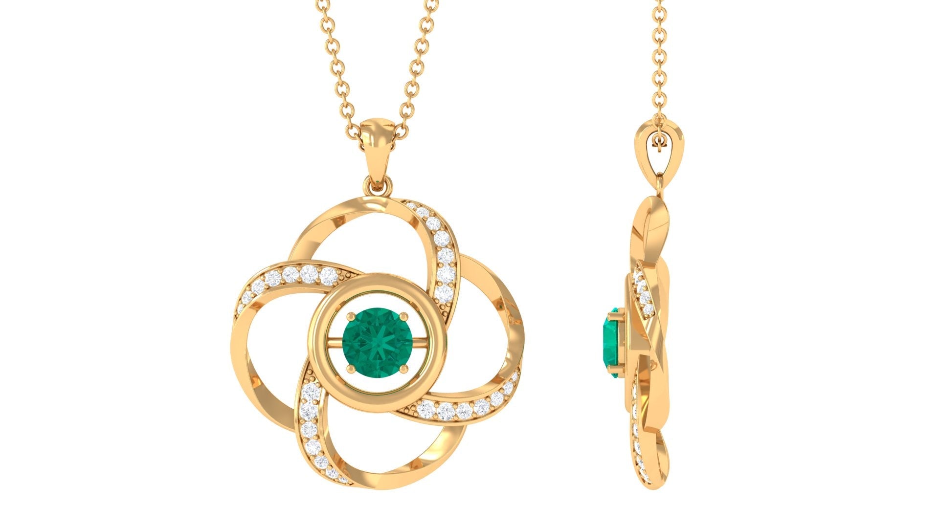 Emerald Pendant Necklace - Floral Design Jewelry with Sparkling Diamond Accents