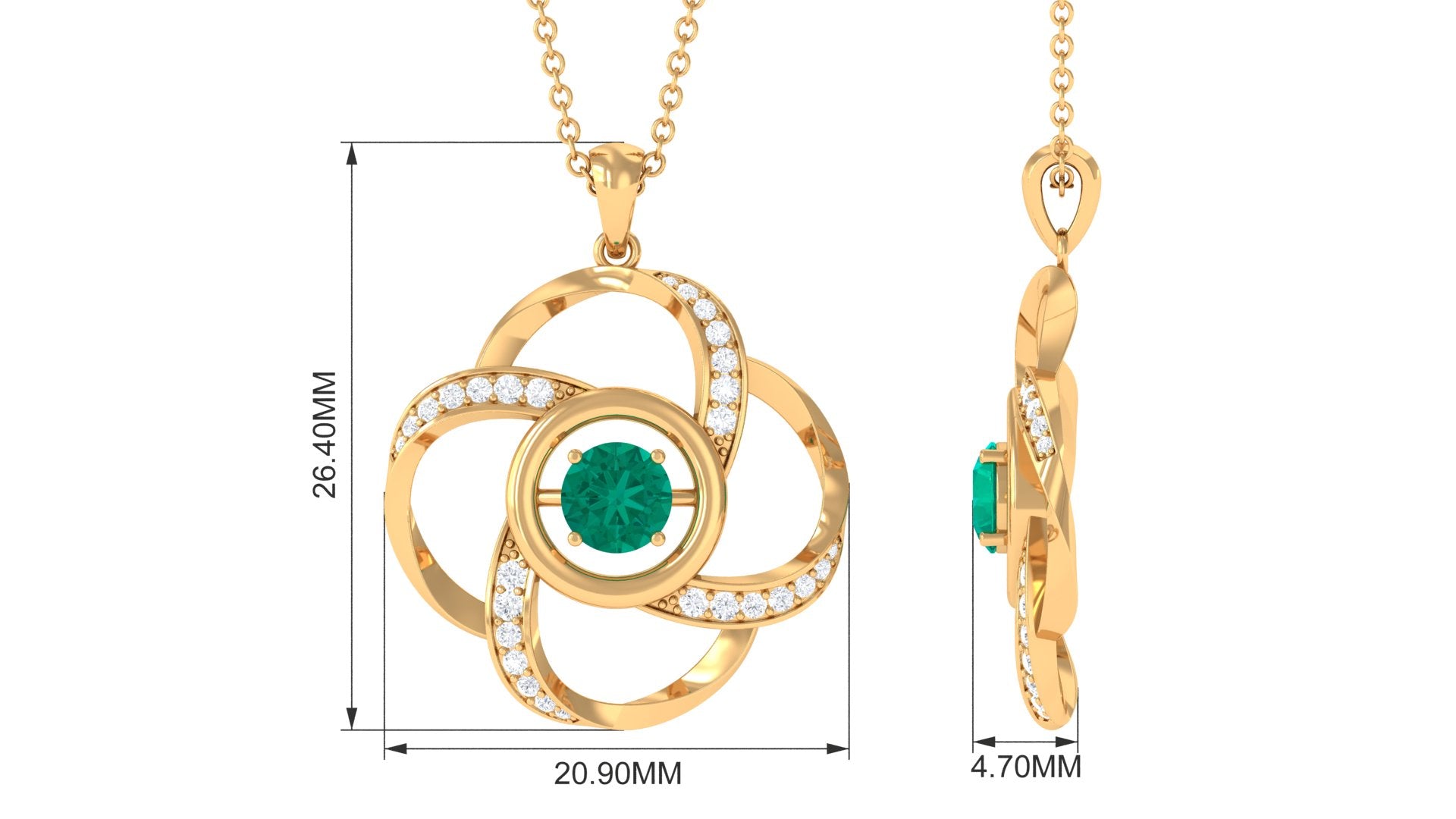 Emerald Pendant Necklace - Floral Design Jewelry with Sparkling Diamond Accents