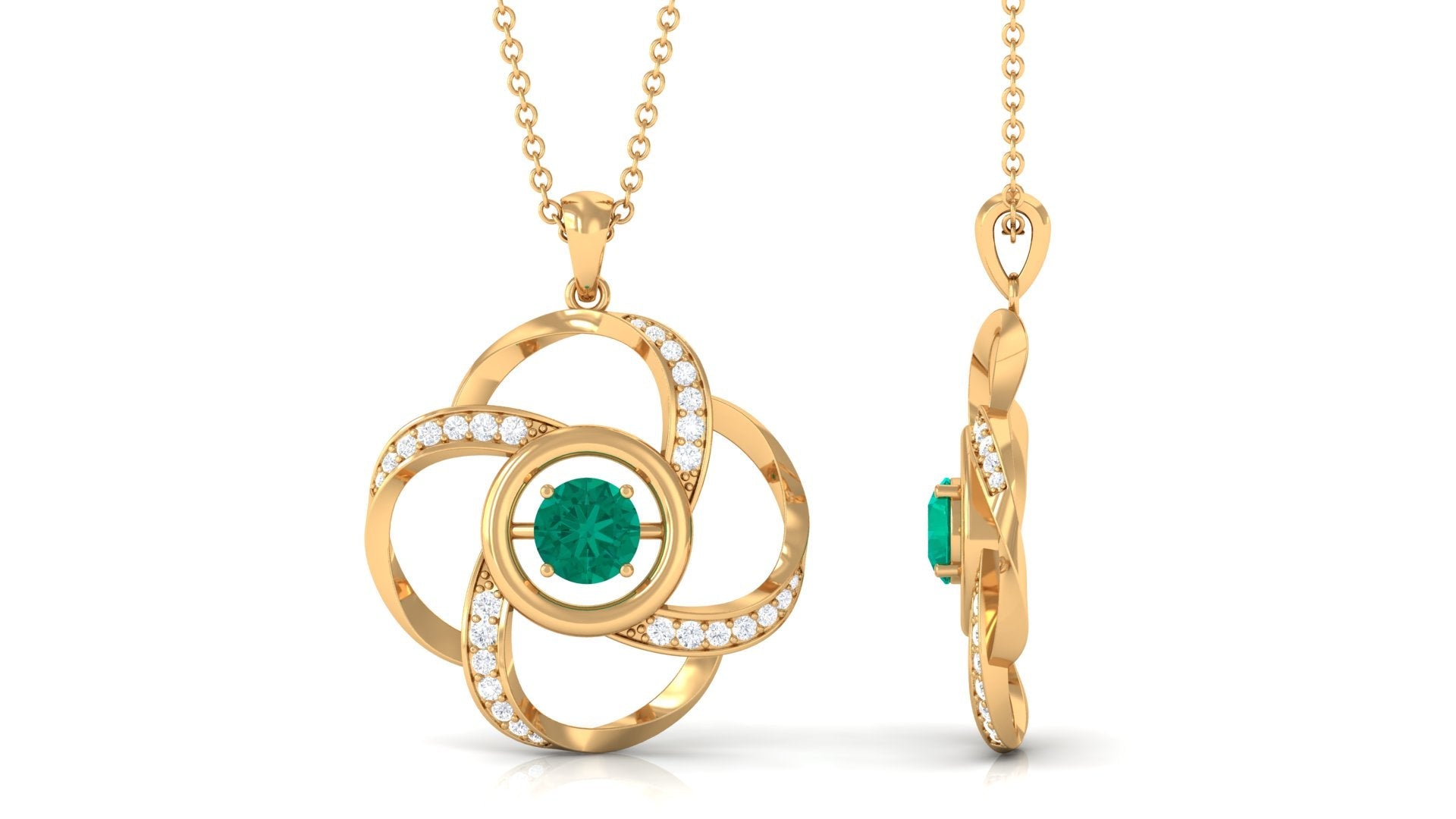 Emerald Pendant Necklace - Floral Design Jewelry with Sparkling Diamond Accents
