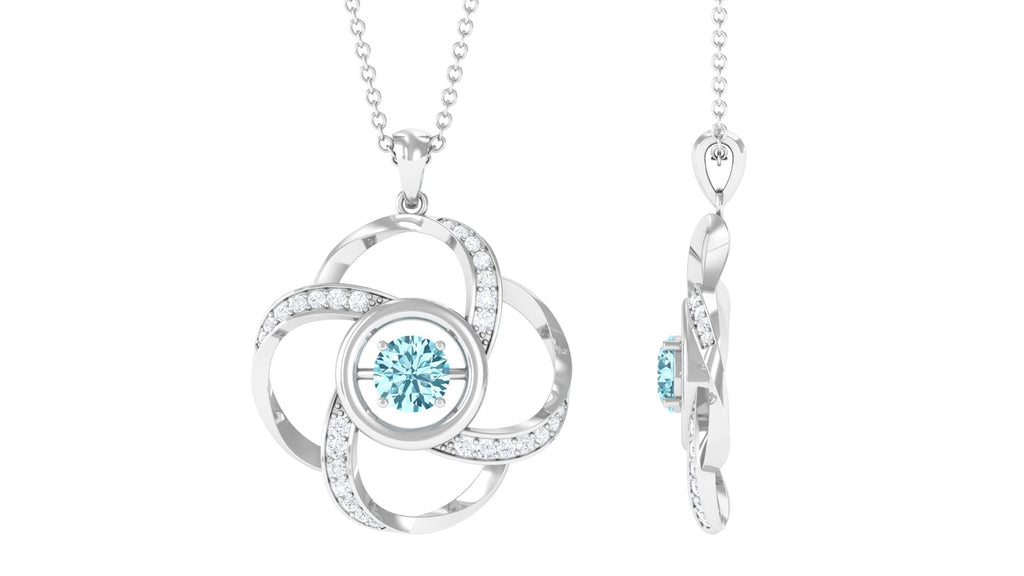 Flower Pendant Necklace – Modern Pendant Design with Round Aquamarine Gem & Diamonds