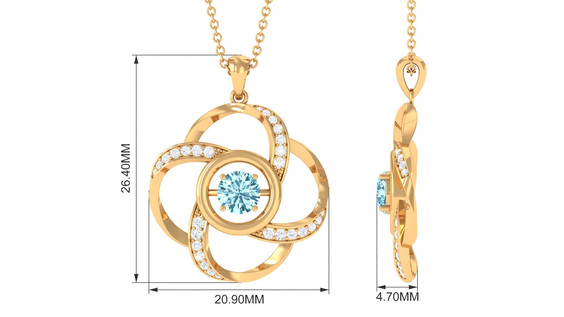Flower Pendant Necklace – Modern Pendant Design with Round Aquamarine Gem & Diamonds