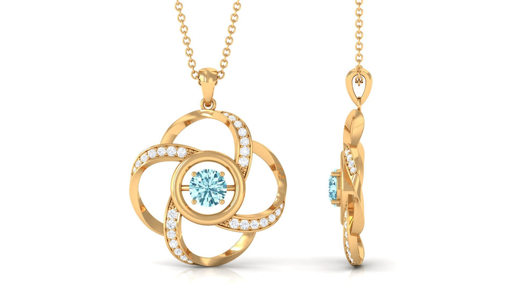 Flower Pendant Necklace – Modern Pendant Design with Round Aquamarine Gem & Diamonds