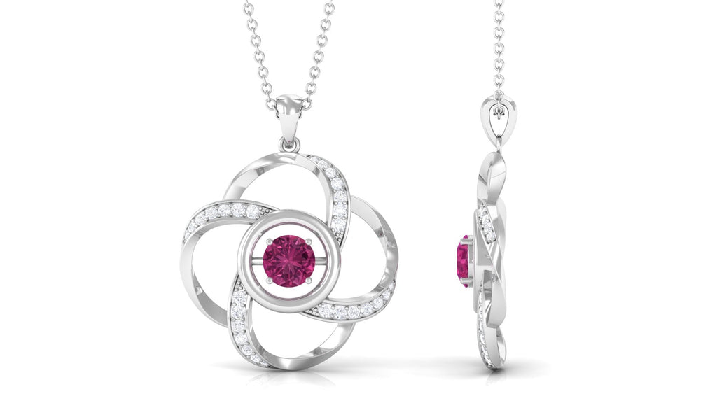 Pink Tourmaline Pendant – Diamond Flower Necklace With Sparkling Accents