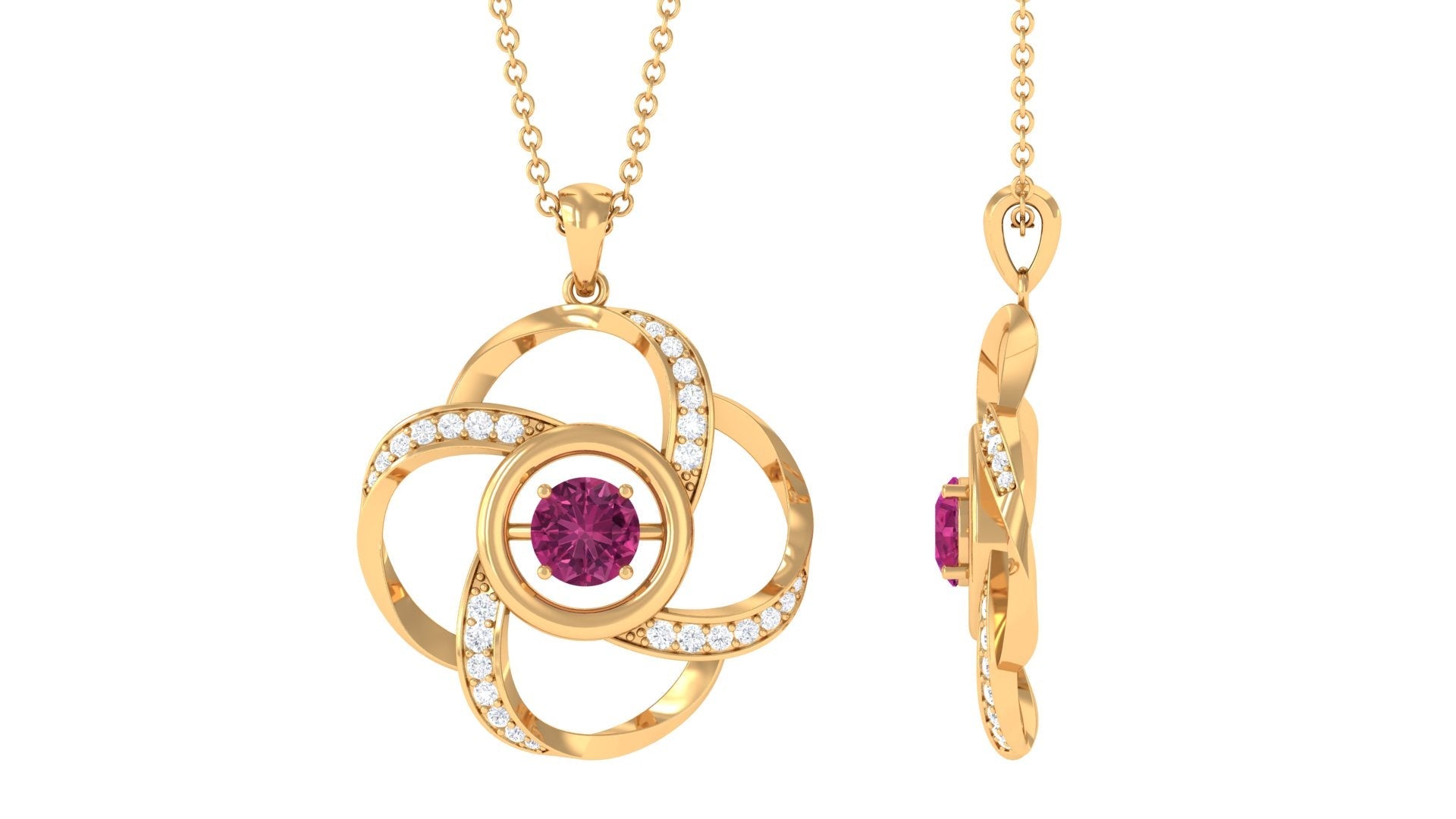 Pink Tourmaline Pendant – Diamond Flower Necklace With Sparkling Accents