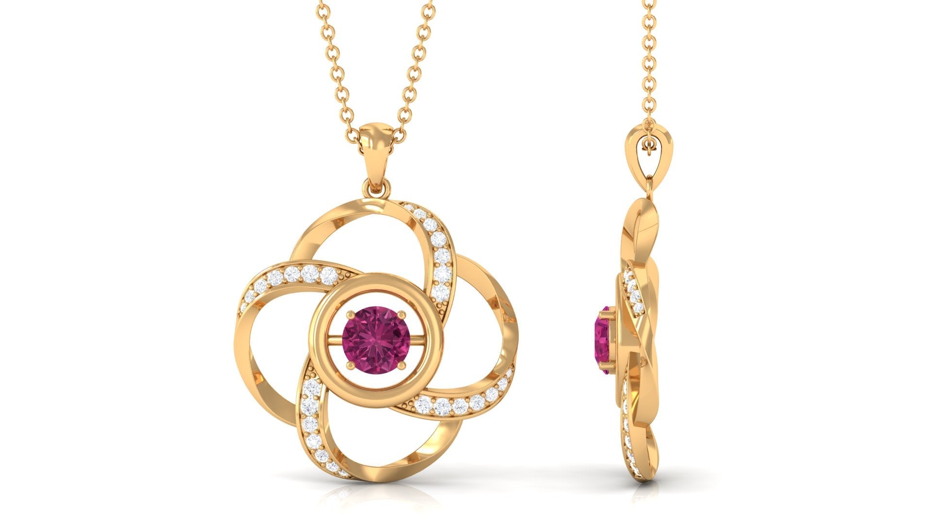 Pink Tourmaline Pendant – Diamond Flower Necklace With Sparkling Accents