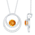 Natural 1.2 Carat Citrine Circle in Circle Necklace with Diamond