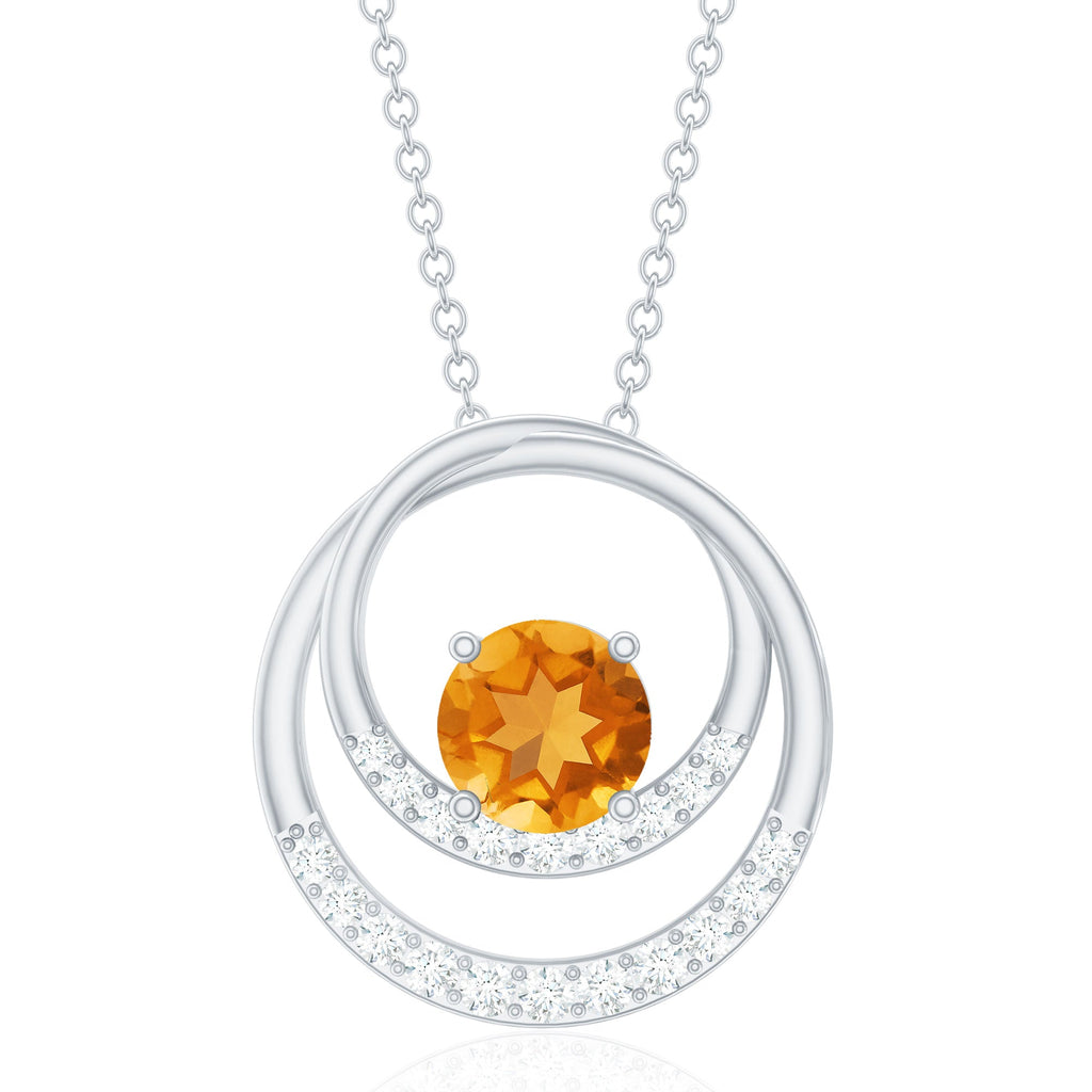 Natural 1.2 Carat Citrine Circle in Circle Necklace with Diamond