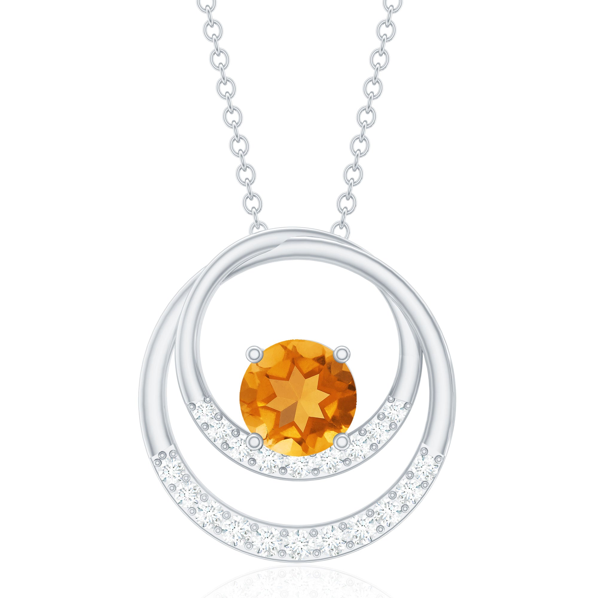 Natural 1.2 Carat Citrine Circle in Circle Necklace with Diamond
