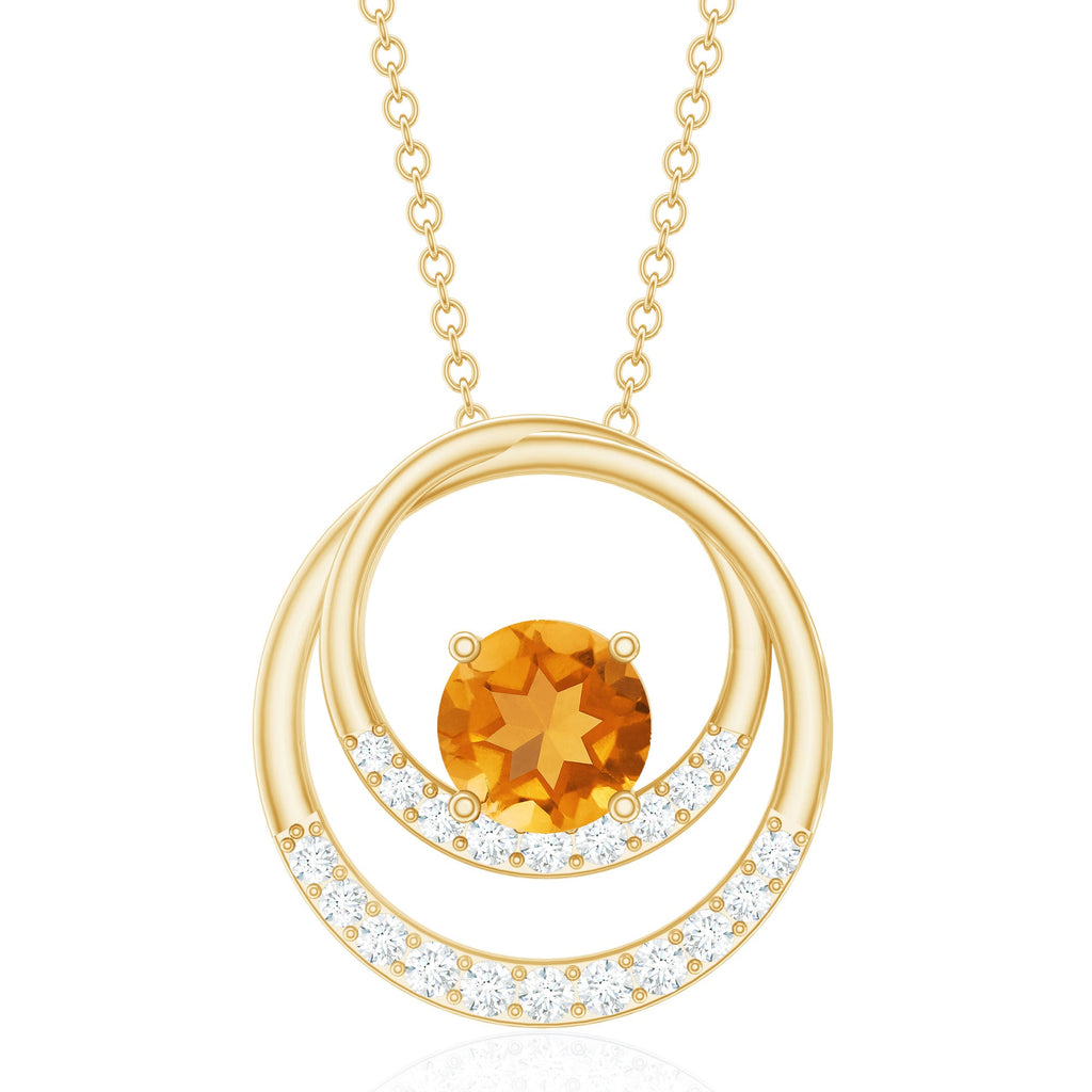 Natural 1.2 Carat Citrine Circle in Circle Necklace with Diamond