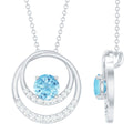 Aquamarine Circle Necklace – Eternity Pendant with Sparkling Diamond Stones
