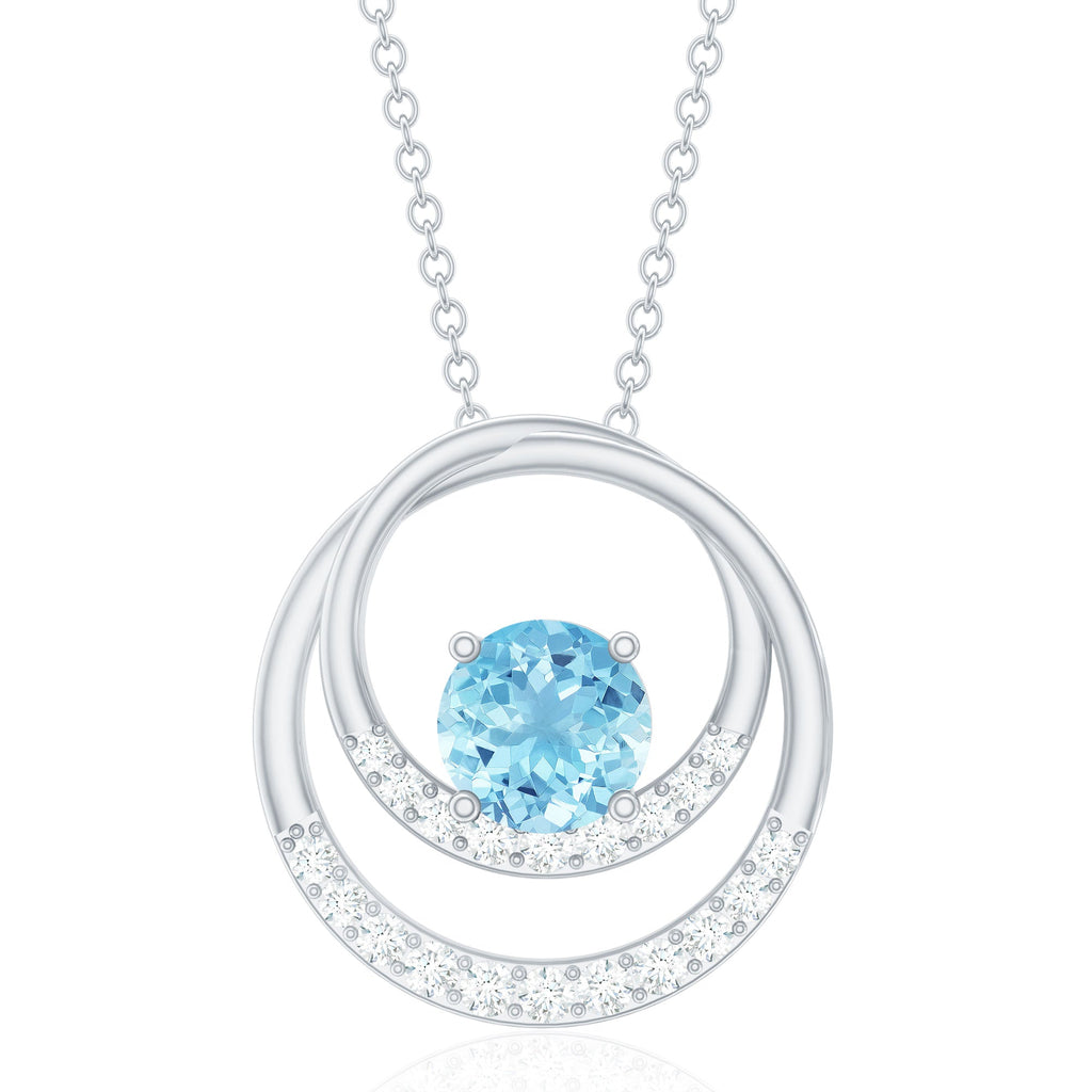 Aquamarine Circle Necklace – Eternity Pendant with Sparkling Diamond Stones