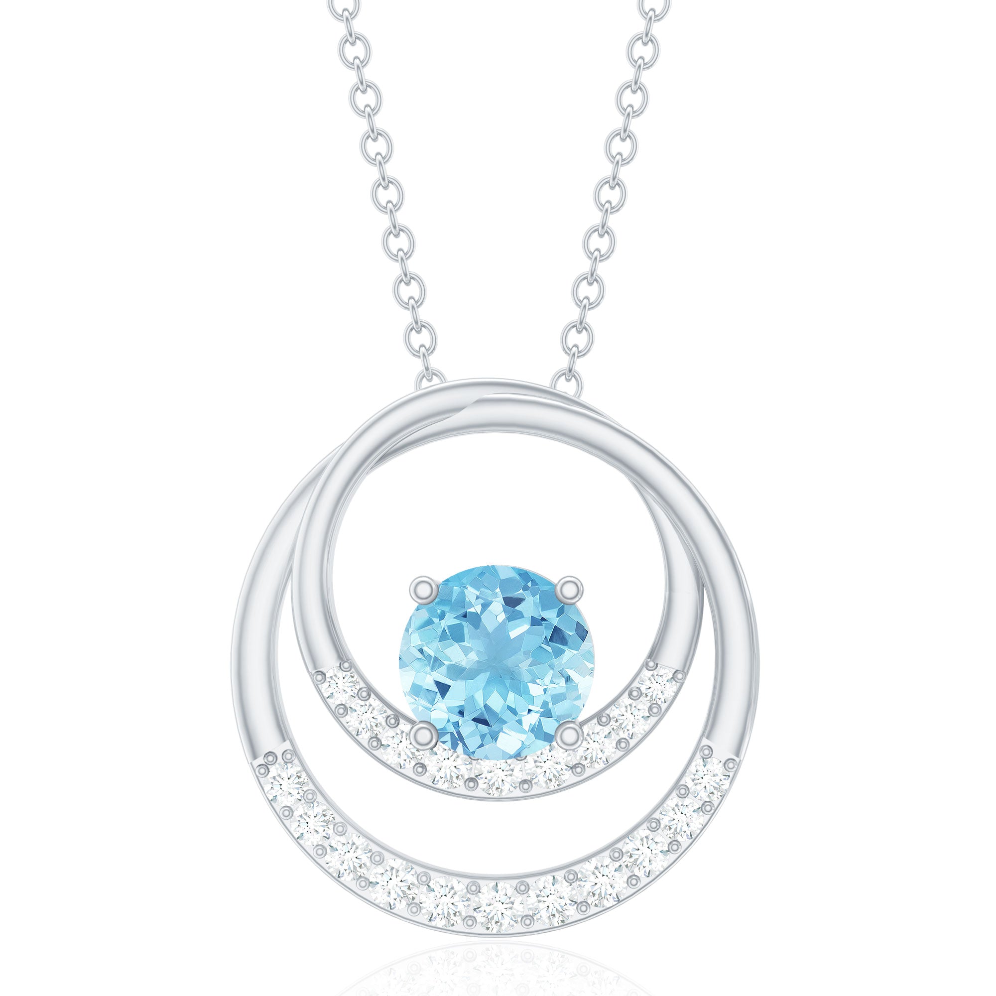 Aquamarine Circle Necklace – Eternity Pendant with Sparkling Diamond Stones