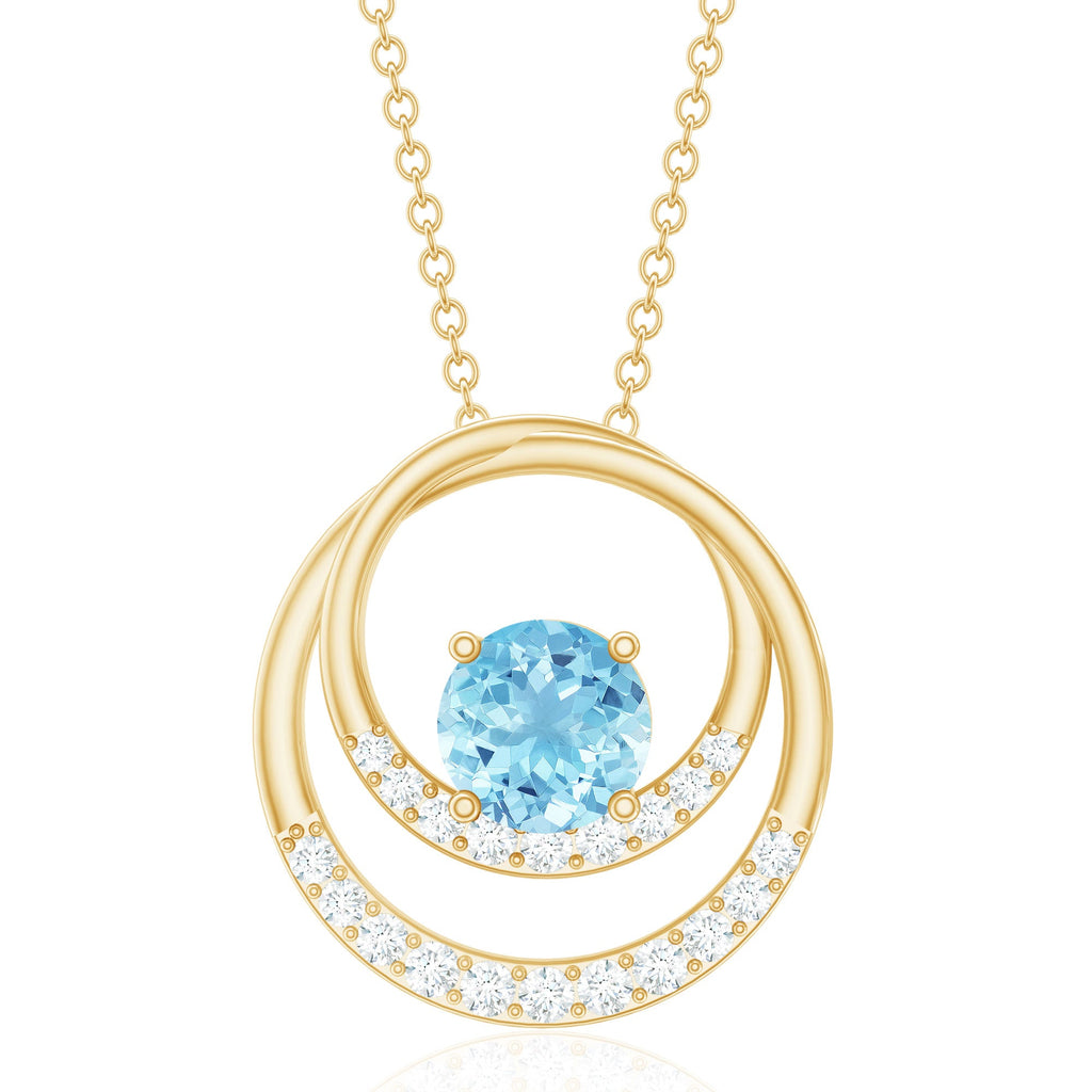 Aquamarine Circle Necklace – Eternity Pendant with Sparkling Diamond Stones