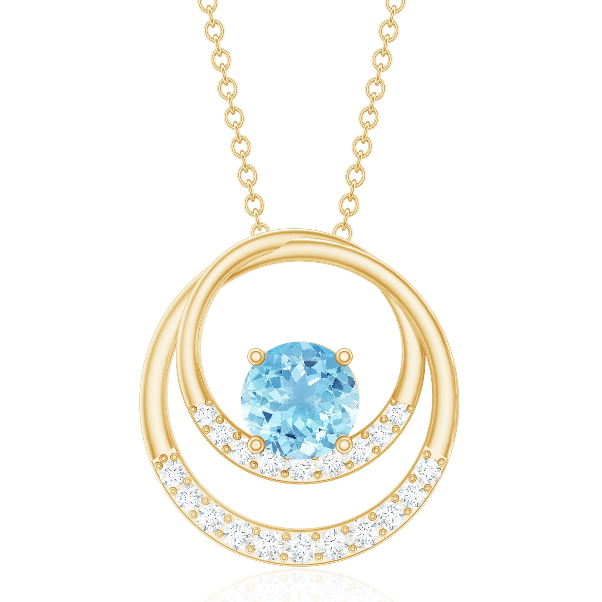 Aquamarine Circle Necklace – Eternity Pendant with Sparkling Diamond Stones