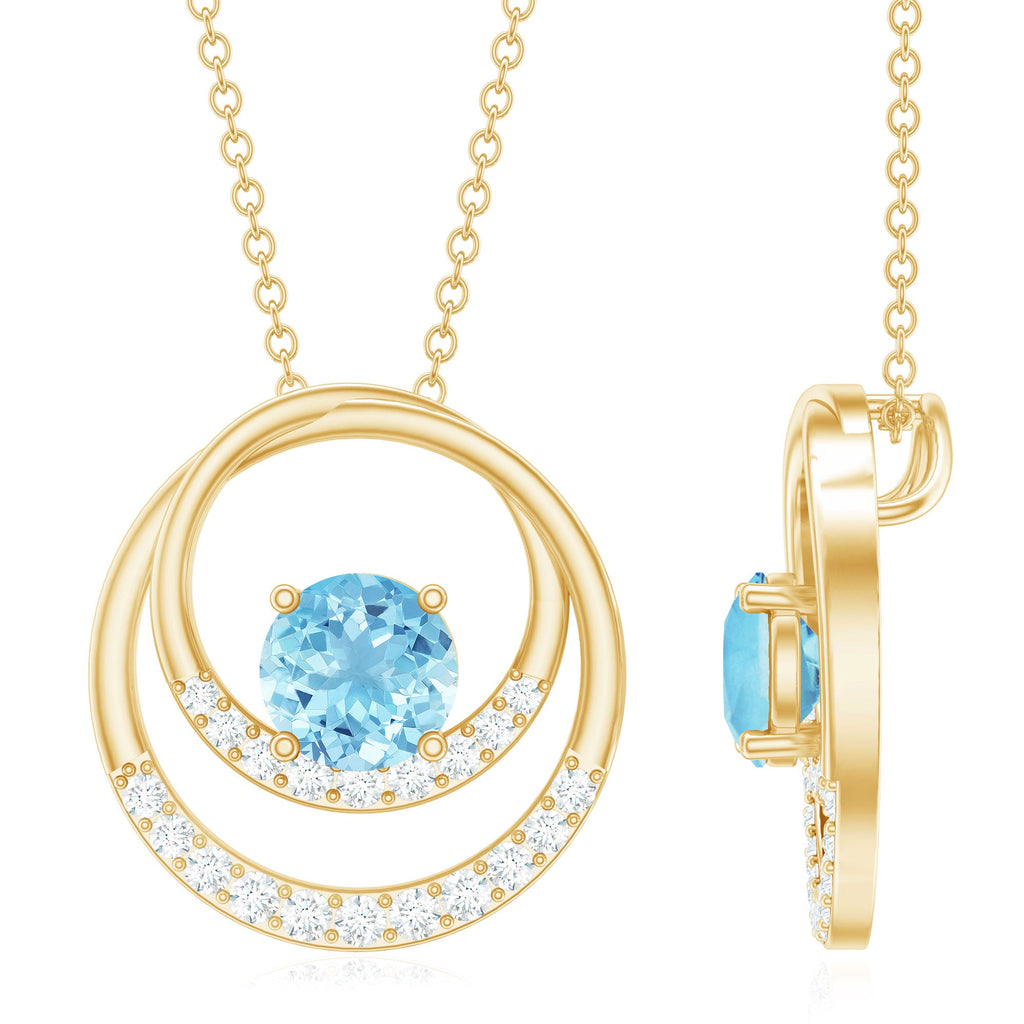 Aquamarine Circle Necklace – Eternity Pendant with Sparkling Diamond Stones
