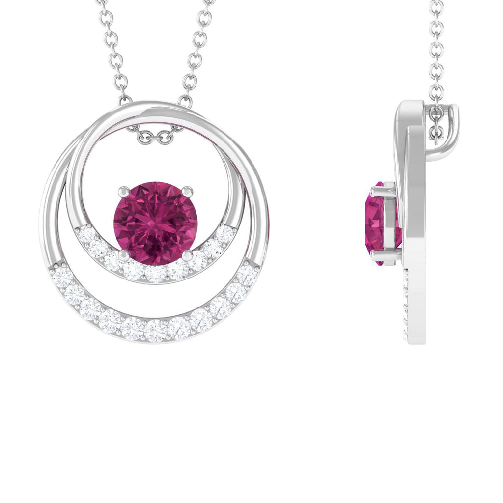 Pink Tourmaline Pendant – Diamond Open Circle Necklace With AAA Quality Gemstones