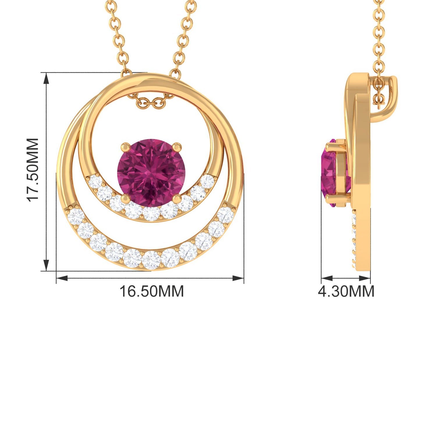 Pink Tourmaline Pendant – Diamond Open Circle Necklace With AAA Quality Gemstones